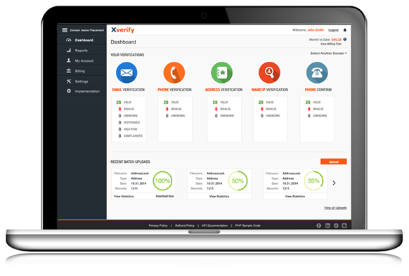 the XVerify user dashboard